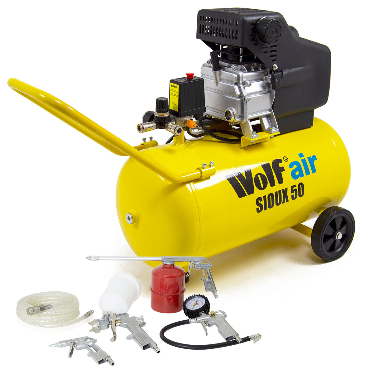 Wolf Sioux 50 9.6CFM 2.5HP Portable Air Compressor 50L with 5pc Air Tool Kit