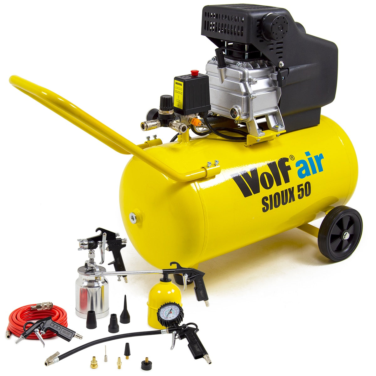 Wolf Sioux 50 9.6CFM 2.5HP Portable Air Compressor 50L & 13pc Spray Tool Kit