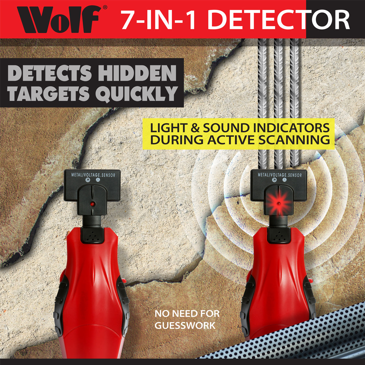 Wolf 7 in 1 Metal / Stud / AC Live Wire / Pipe Detector