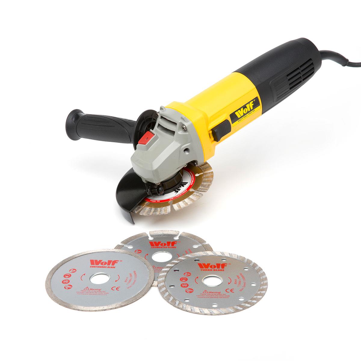 Wolf 850w Angle Grinder & 3pc Disc Set - Image 1