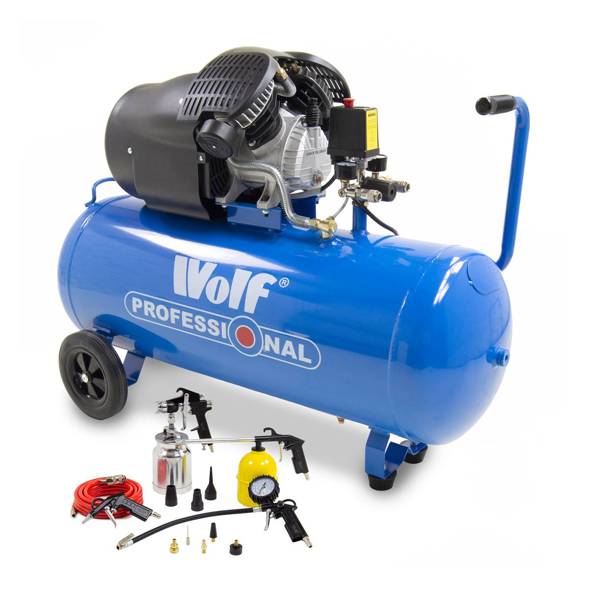 Wolf Pro Cheyenne 100L Air Compressor W/ 13pc Air Tool Kit - Image 1