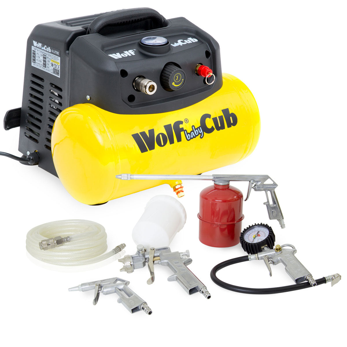 Wolf Air Compressor 6L Baby Cub with 5pc Air Tool Kit - Image 1