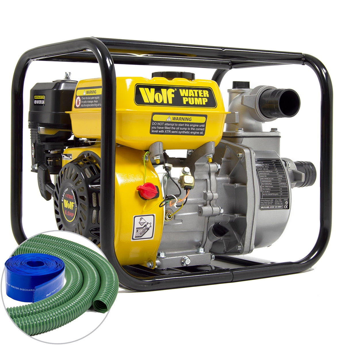 Wolf 2" Petrol Driven Water Pump + 5m Fast Flow & 10 Layflat Delivery Hoses - Image 1