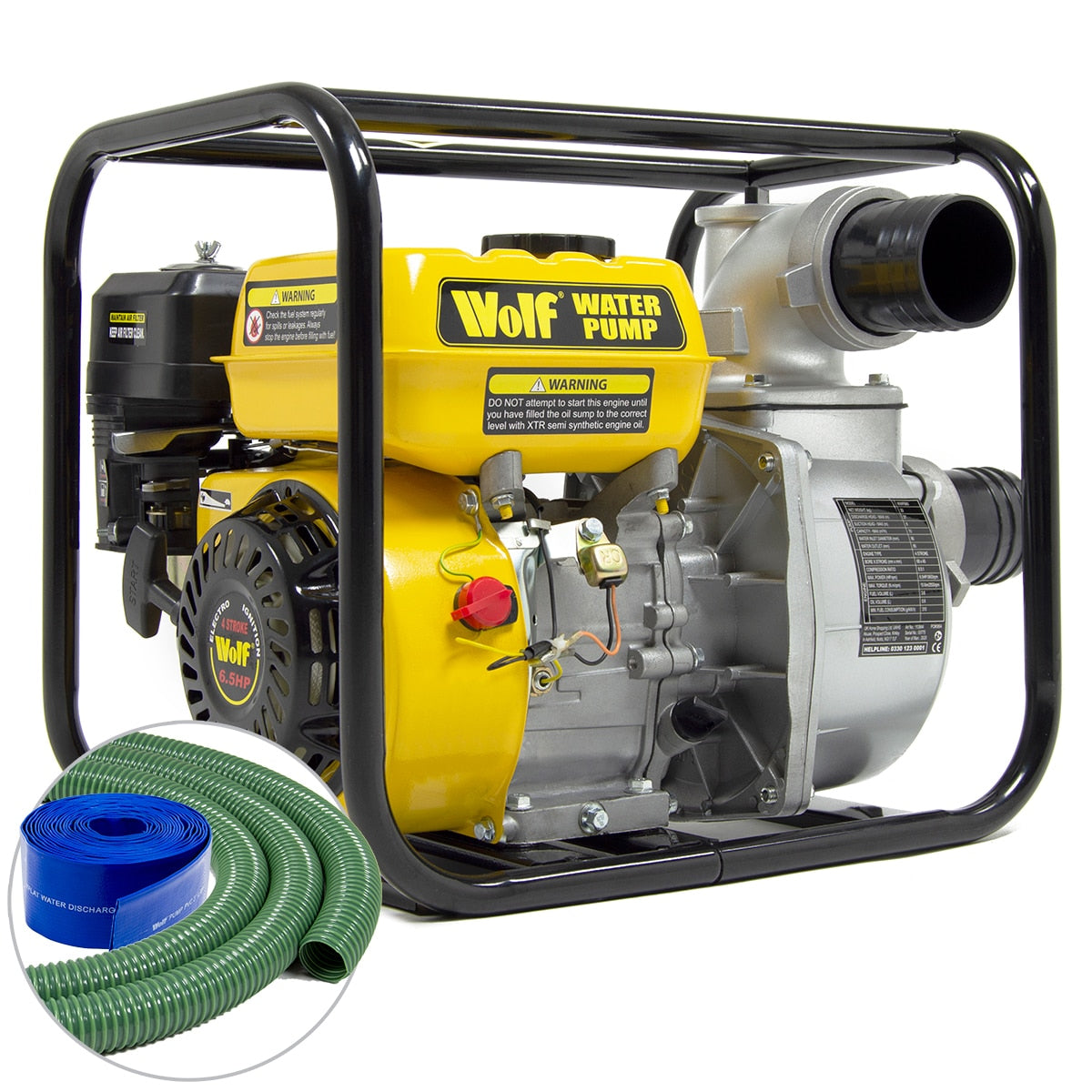 Wolf 3" Petrol Driven Water Pump + 5m Fast Flow & 10 Layflat Delivery Hoses - Image 1