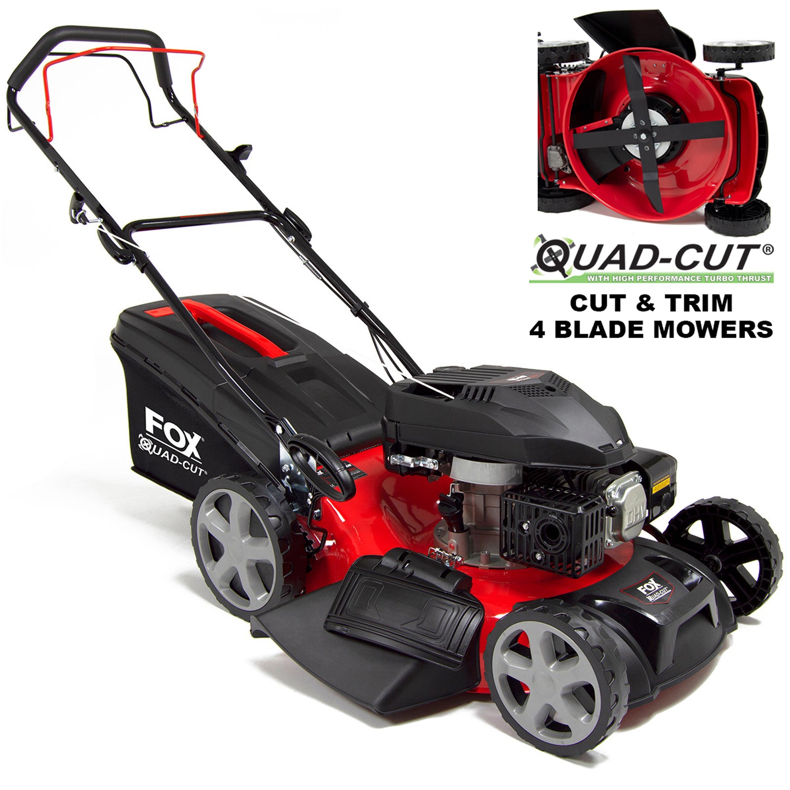 Ex Display Fox Quad-Cut 460 18" Recoil Self Propelled Petrol Lawn Mower