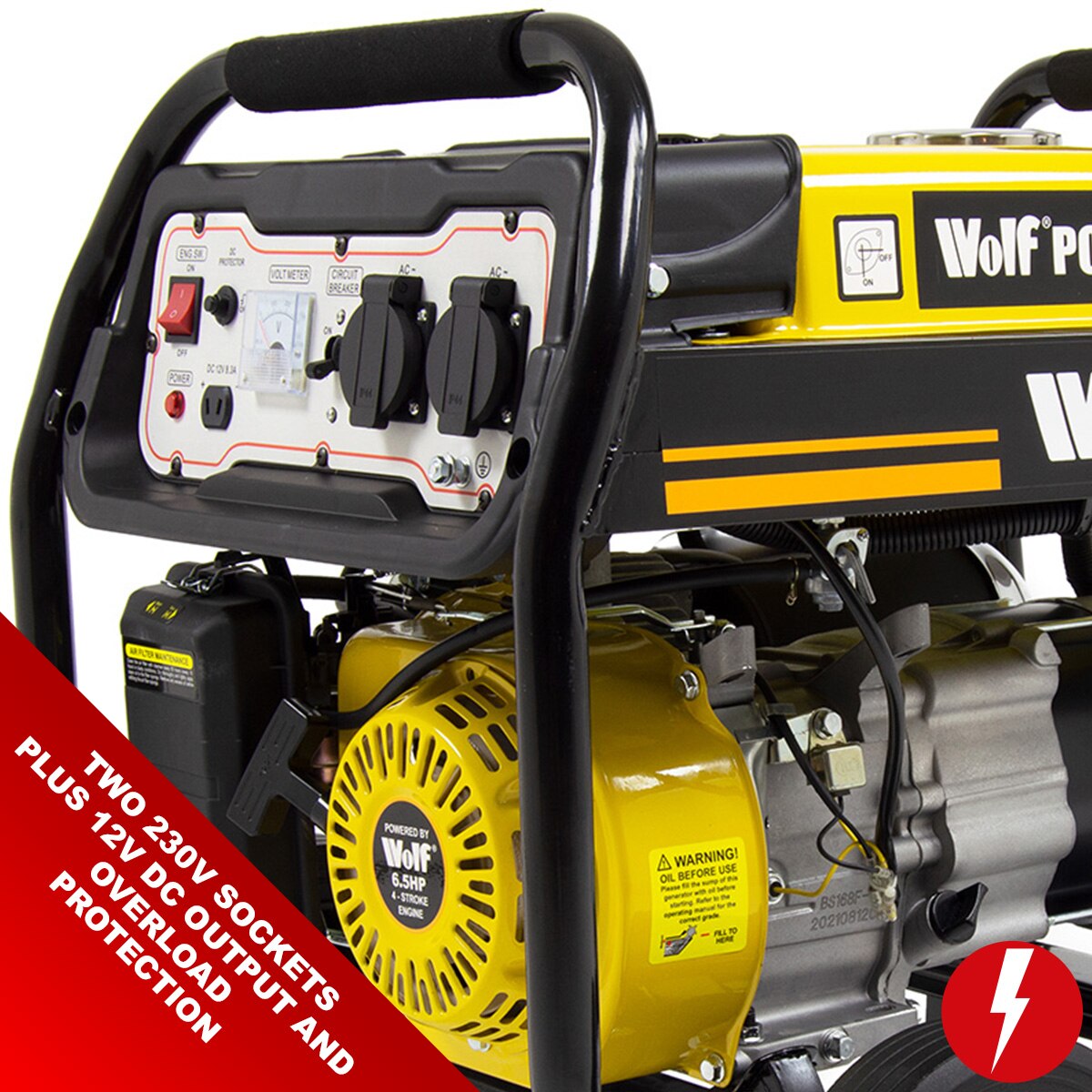 Wolf Petrol Generator WPB3010LR 2200w 2.75KVA 6.5HP with Wheels - Image 7