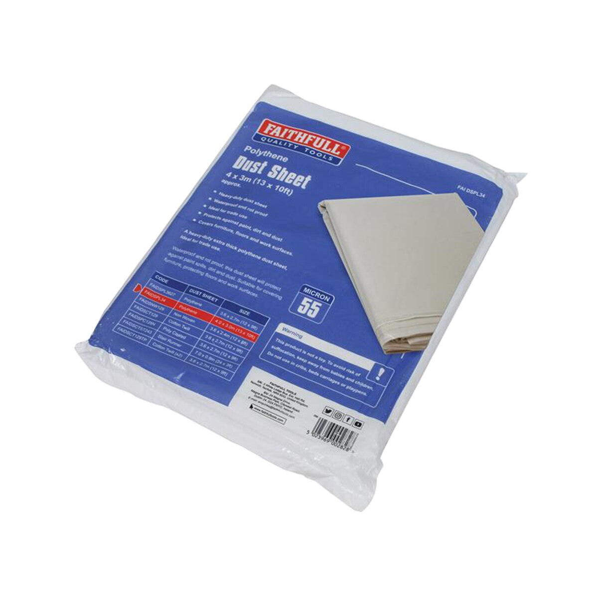 Faithfull Heavy-Duty Polythene Dust Sheet 3 x 4m - FAIDSPL34 - Image 1