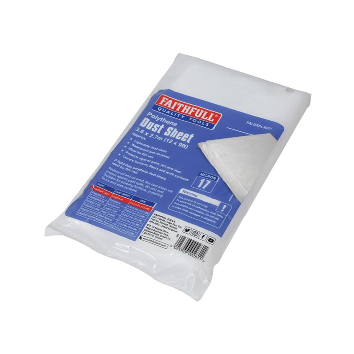 Faithfull Light-Duty Polythene Dust Sheet 3.6 x 2.7m - FAIDSPL3627 - Image 1