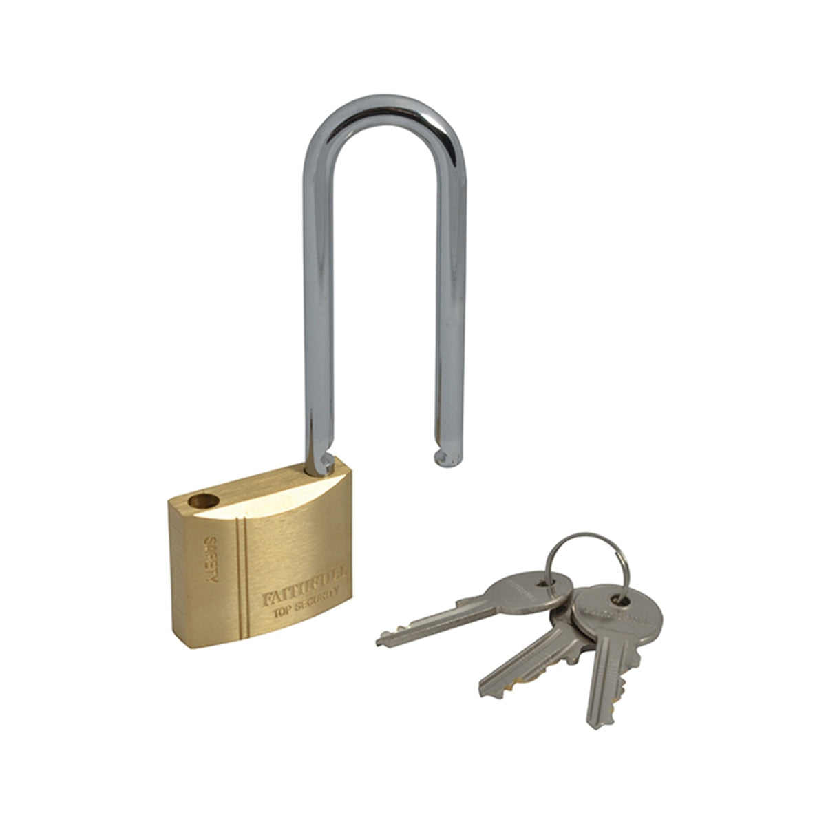 Faithfull Brass Padlock 40mm Long Shackle 3 Keys - FAIPLB40LS - Image 1