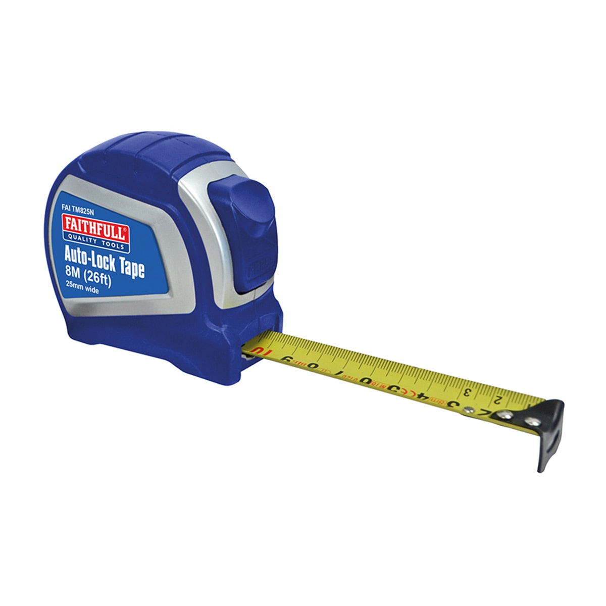 Faithfull Auto-Lock Measuring Tape 8m/26ft (Width 25mm) - FAITM825N - Image 1