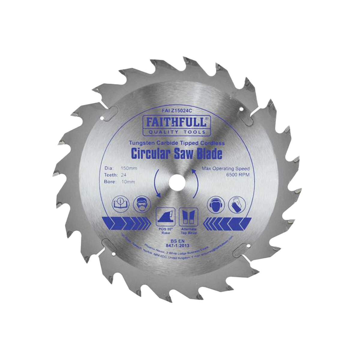 Faithfull TCT Cordless Trimsaw Blade 150 x 10mm x 24T POS - FAIZ15024C - Image 1