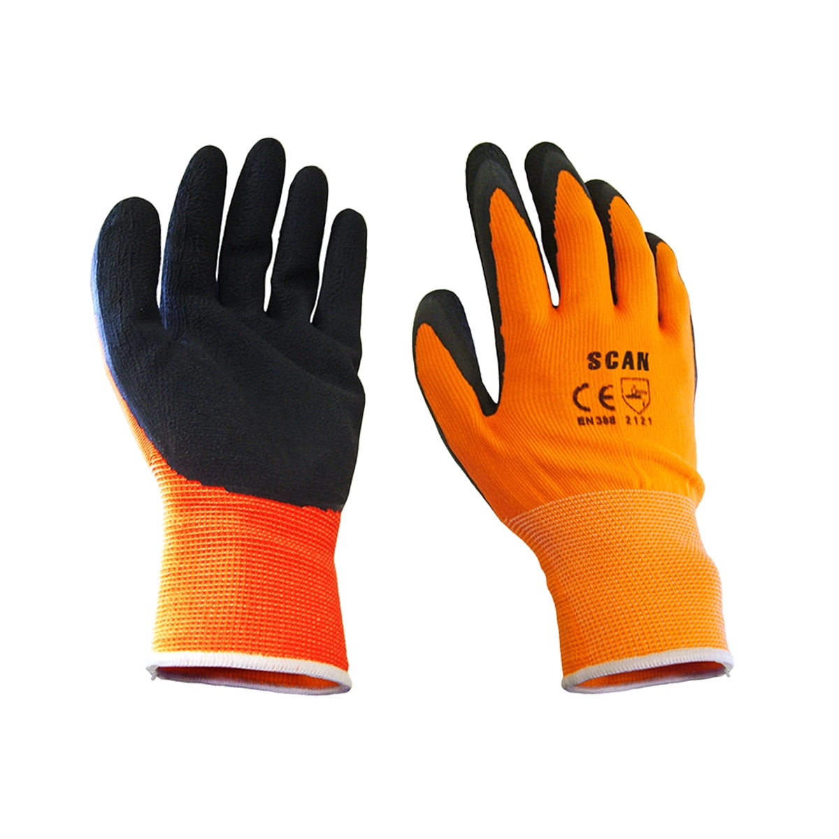 Scan Hi-Vis Orange Foam Latex Coated Gloves - L (Size 9) - SCAGLOLATOL - Image 1