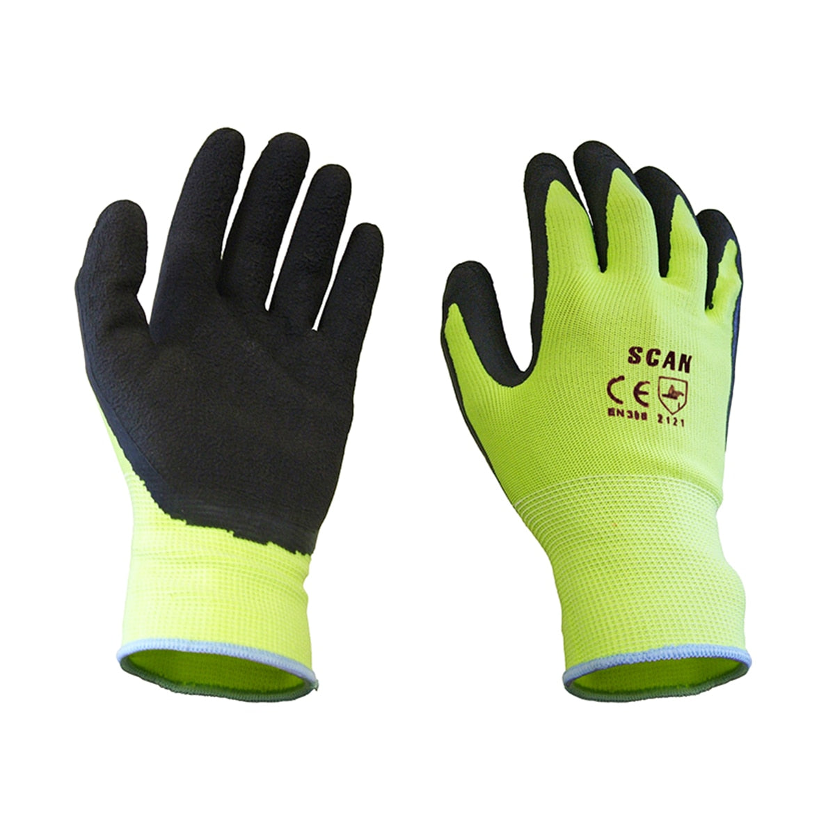 Scan Hi-Vis Yellow Foam Latex Coated Gloves - L (Size 9) - SCAGLOLATYL - Image 1