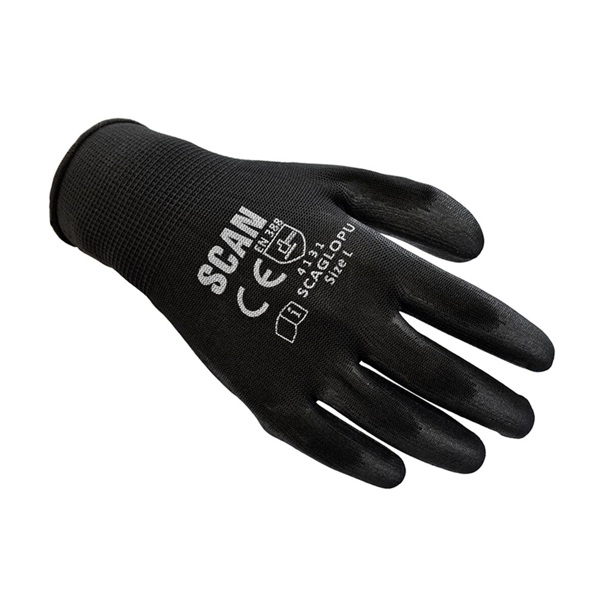 Scan Black PU Coated Gloves - L (Size 9) (12 Pairs) - SCAGLOPU12 - Image 2