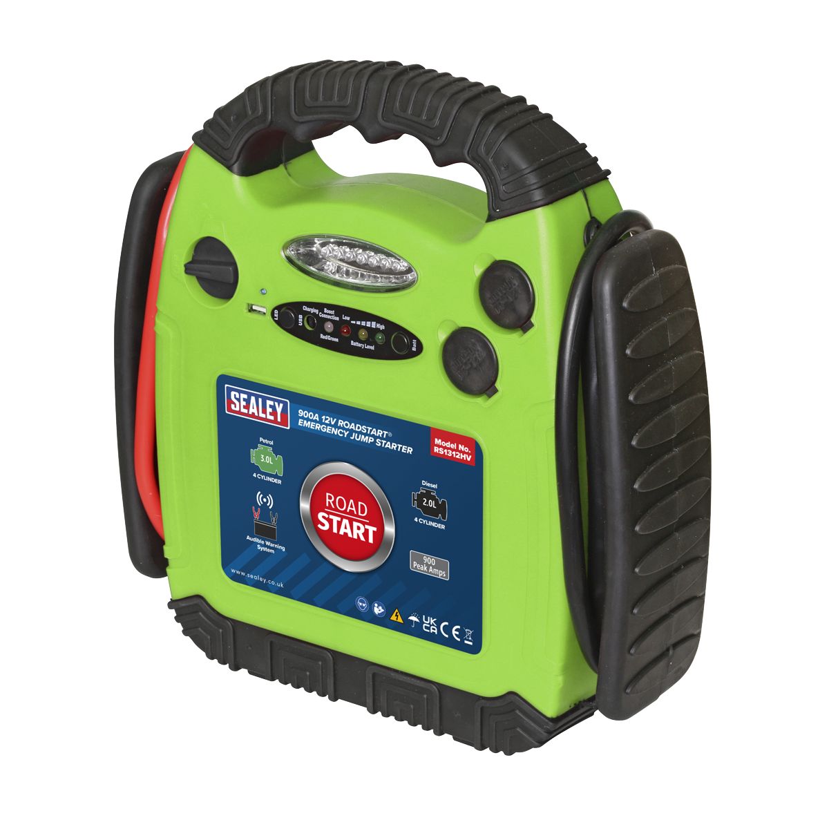 Sealey RoadStart Emergency Jump Starter 12V 900 Peak Amps Hi-Vis Green - Image 1