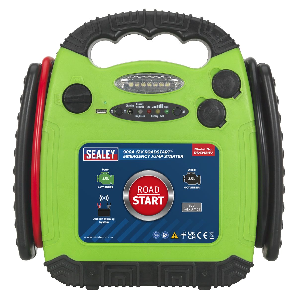 Sealey RoadStart Emergency Jump Starter 12V 900 Peak Amps Hi-Vis Green - Image 3