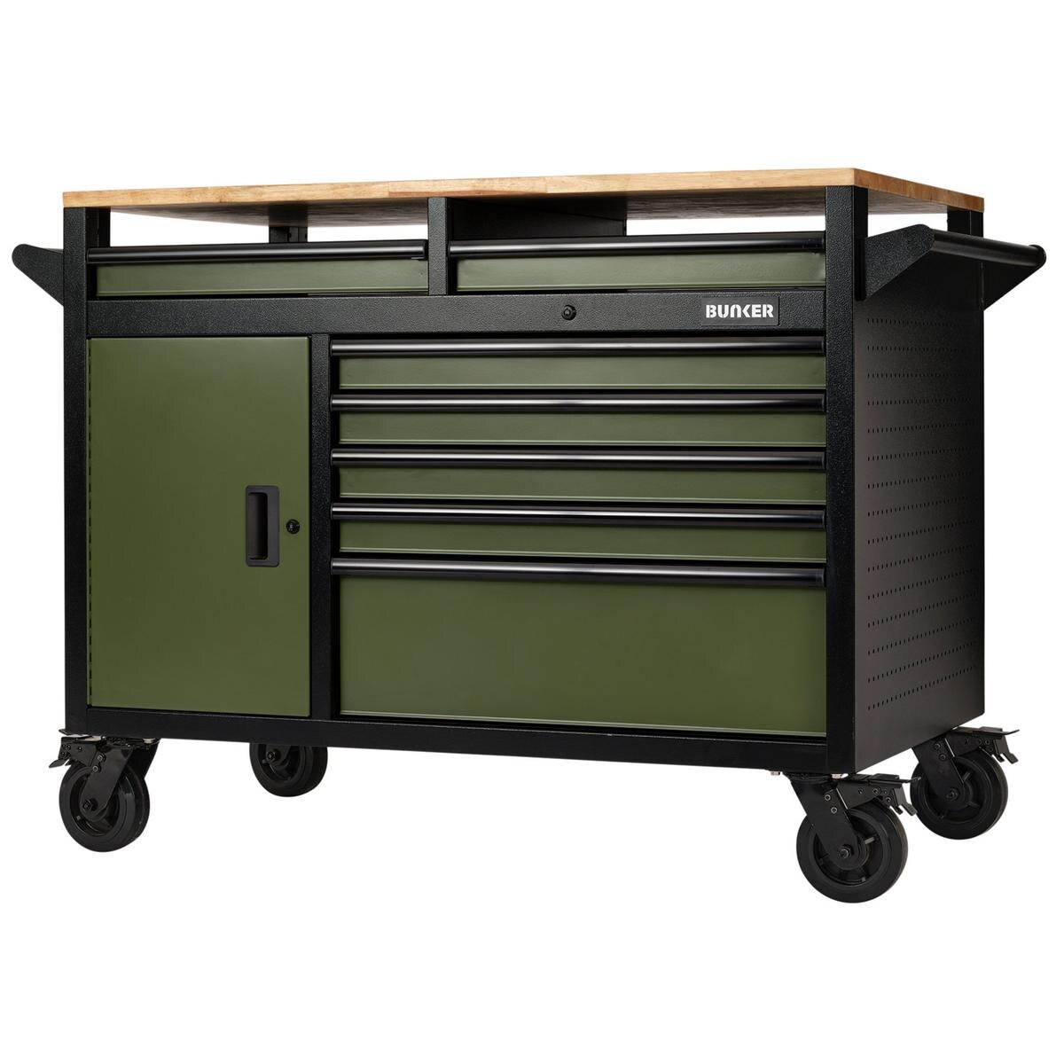 BUNKER Multi-Functional Workbench Roller Tool Cabinet, 14 Drawer, 48", Green - Image 1