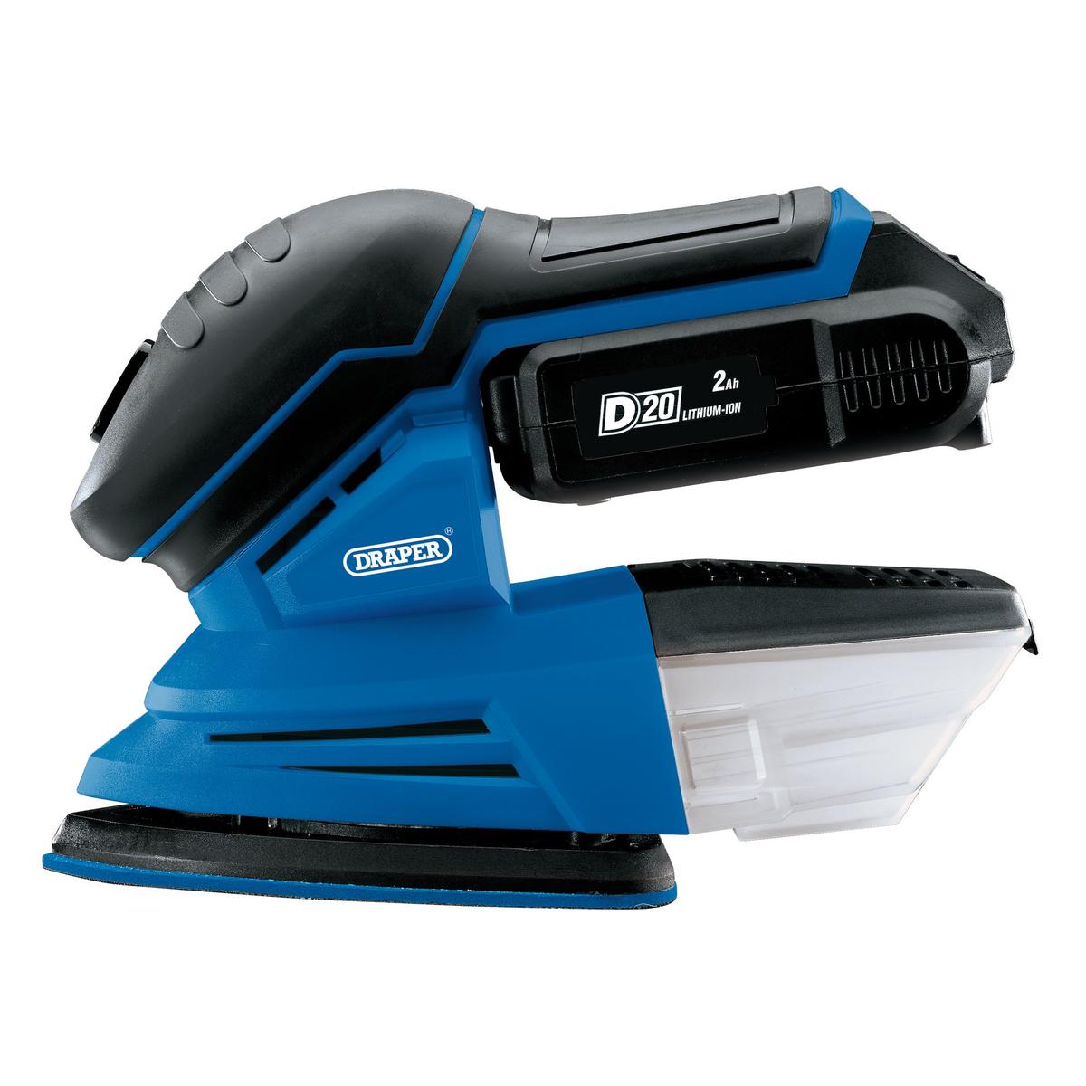 Draper D20 20V Tri-Base Detail Sander, 1 x 2.0Ah Battery, 1 x Charger - Image 1