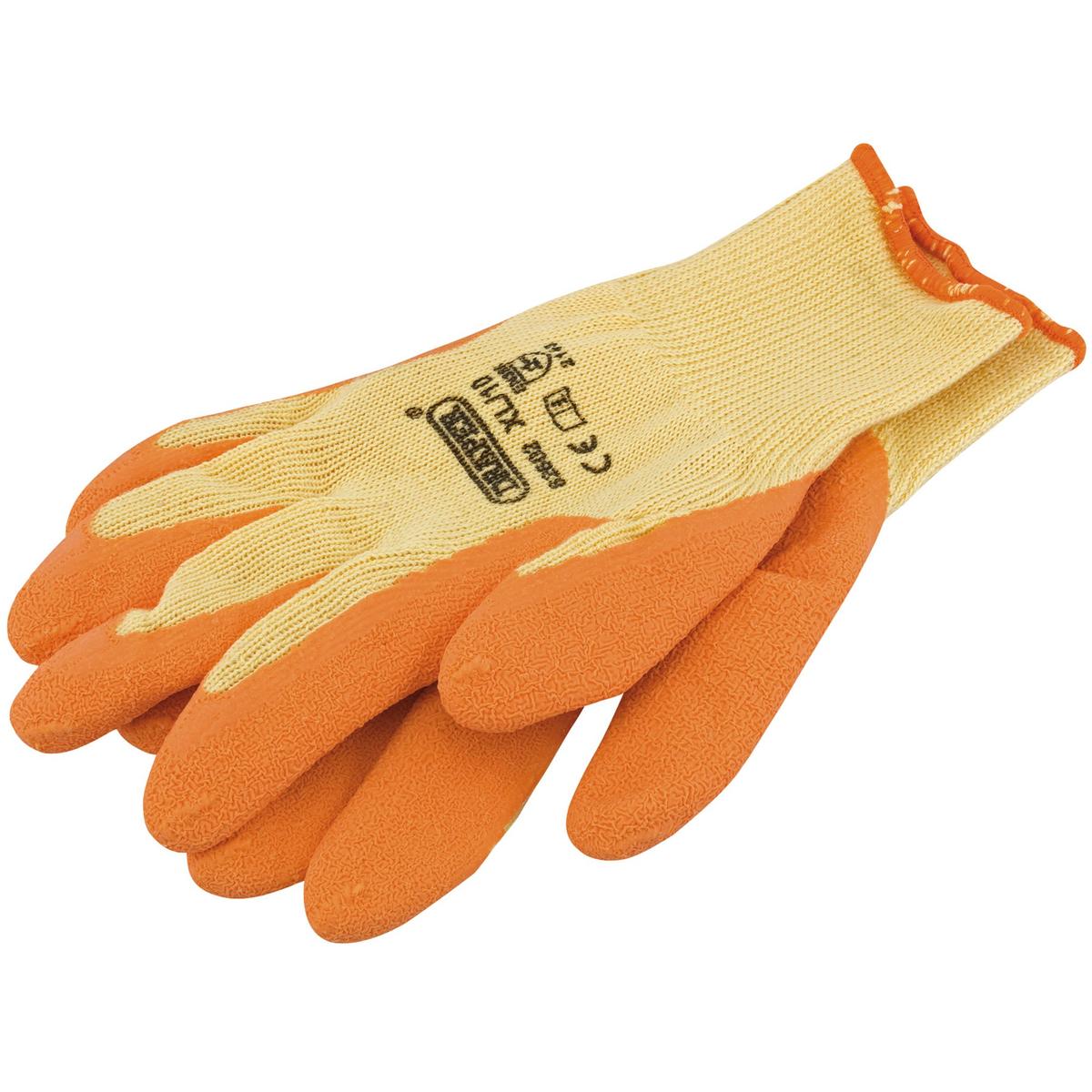 Draper Heavy Duty Latex Coated Work Gloves, Extra Large, Orange - Image 1