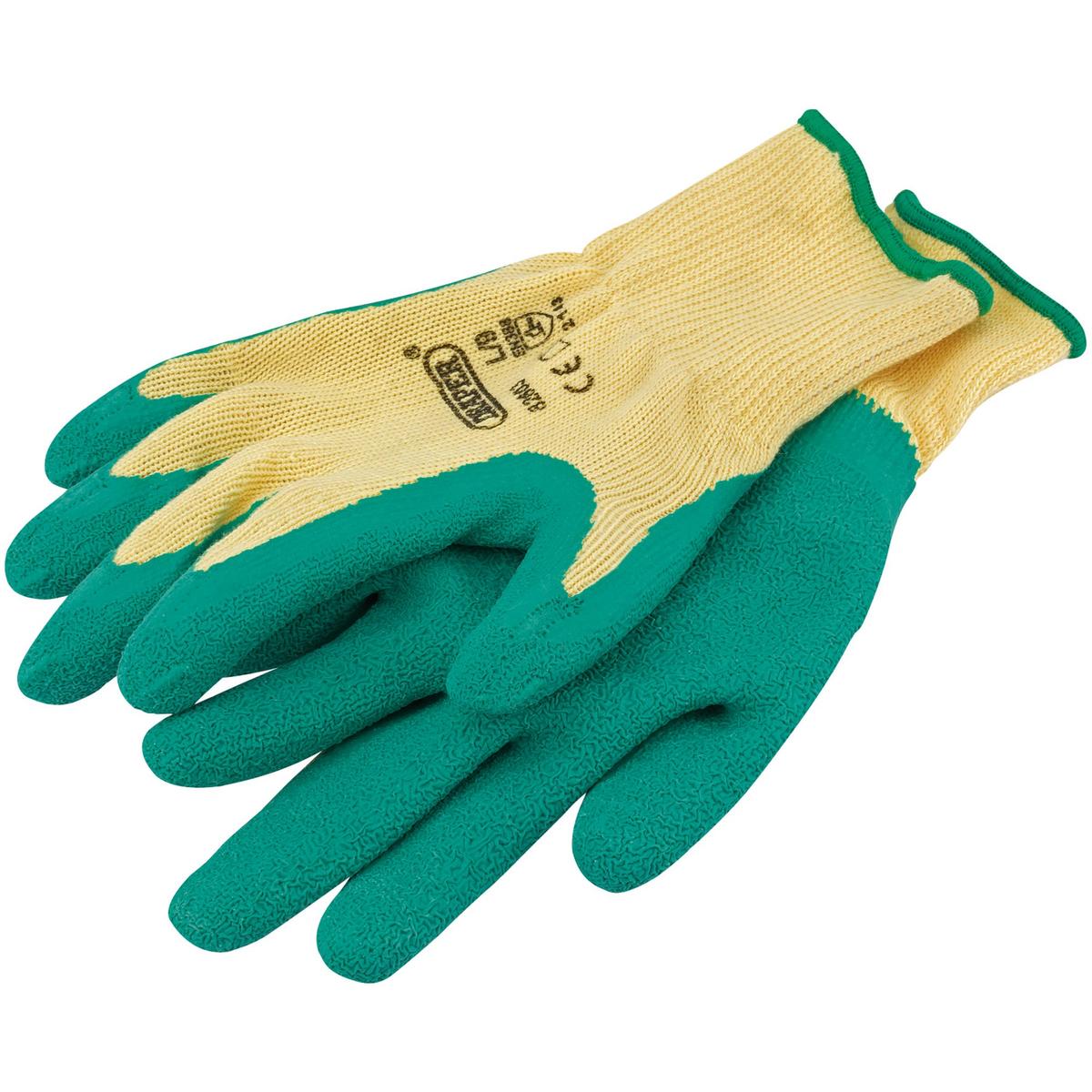 Draper Heavy Duty Latex Coated Work Gloves, Large, Green - Image 1