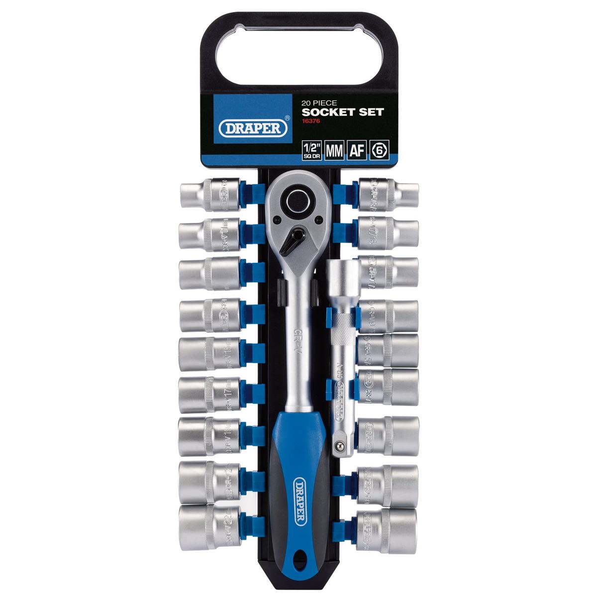 Draper Combined MM/AF Socket and Ratchet Set, 1/2" Sq. Dr. (20 Piece) - Image 1