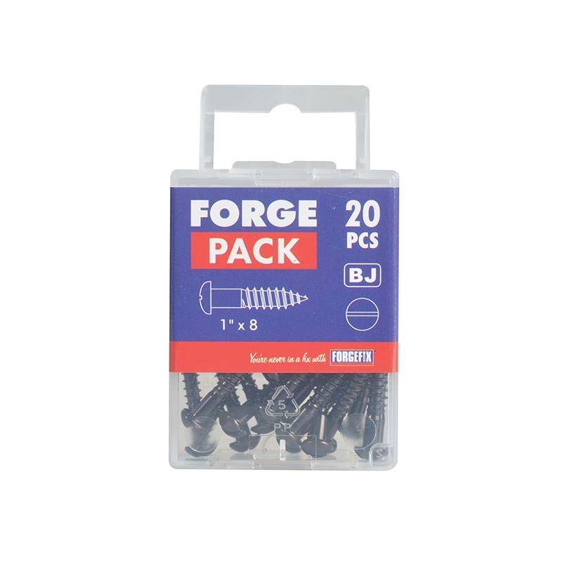 Forgefix Wood Screw Slotted Round Head ST Black Japanned 1in x 8 Forge Pack 20 - FORFPR18J - Image 1