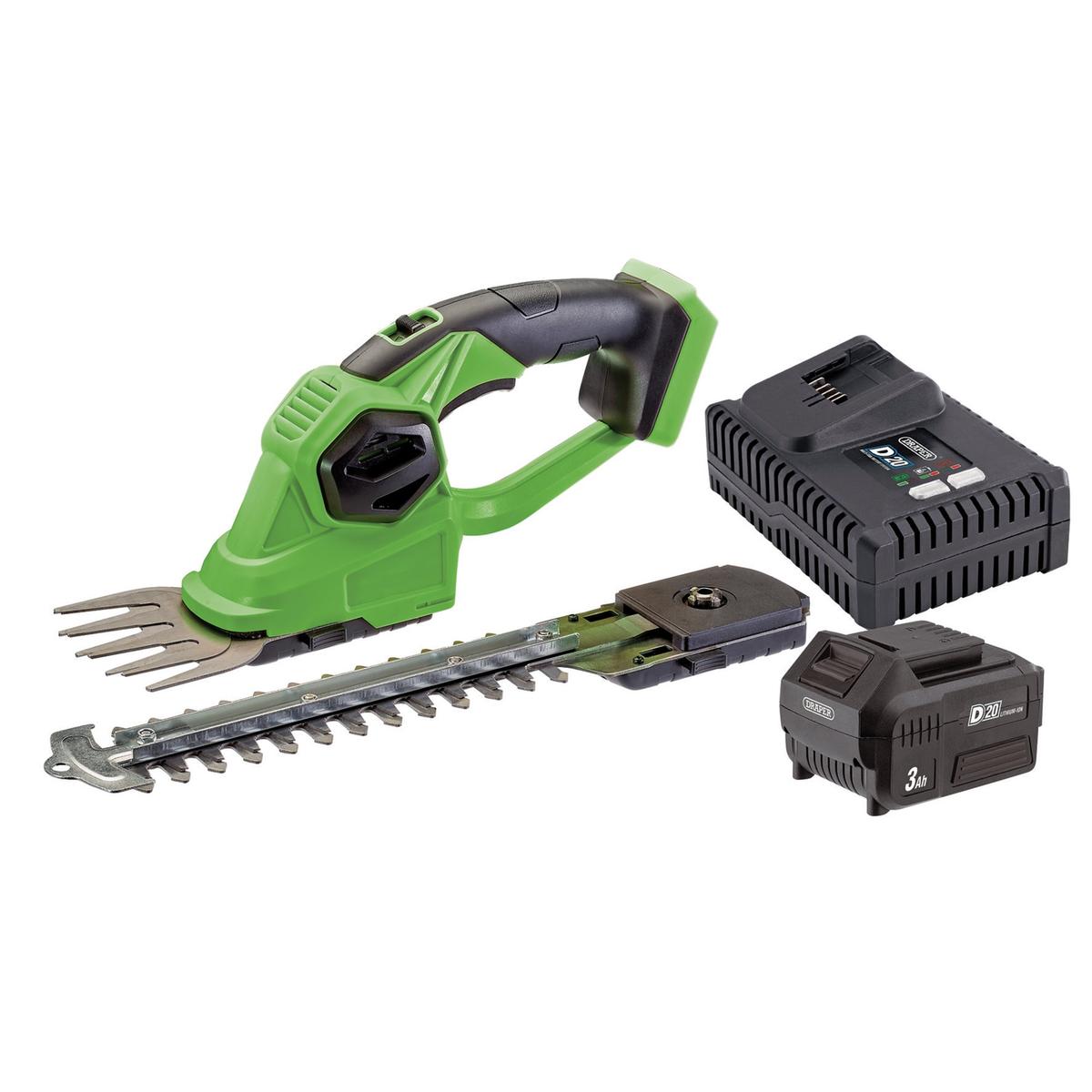 Draper 20V 2-in-1 Grass & Hedge Trimmer + Battery & Charger - Image 1