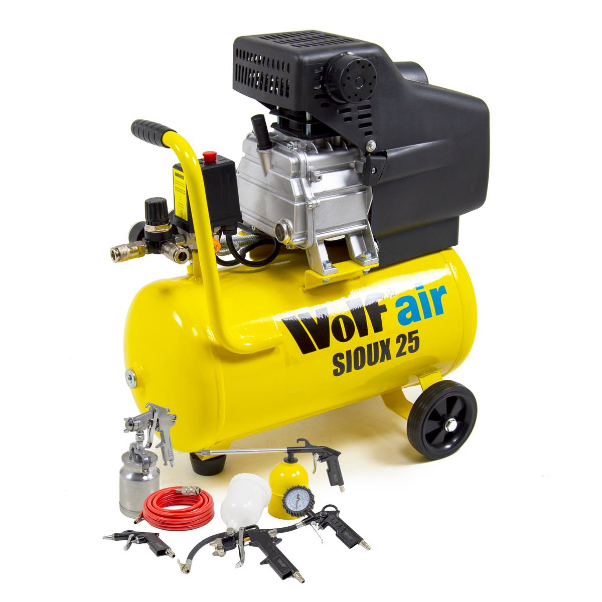 Wolf Sioux 25 Air Compressor 24L 9.6CFM 2.5HP with 6pc Professional Spray Kit - Image 1