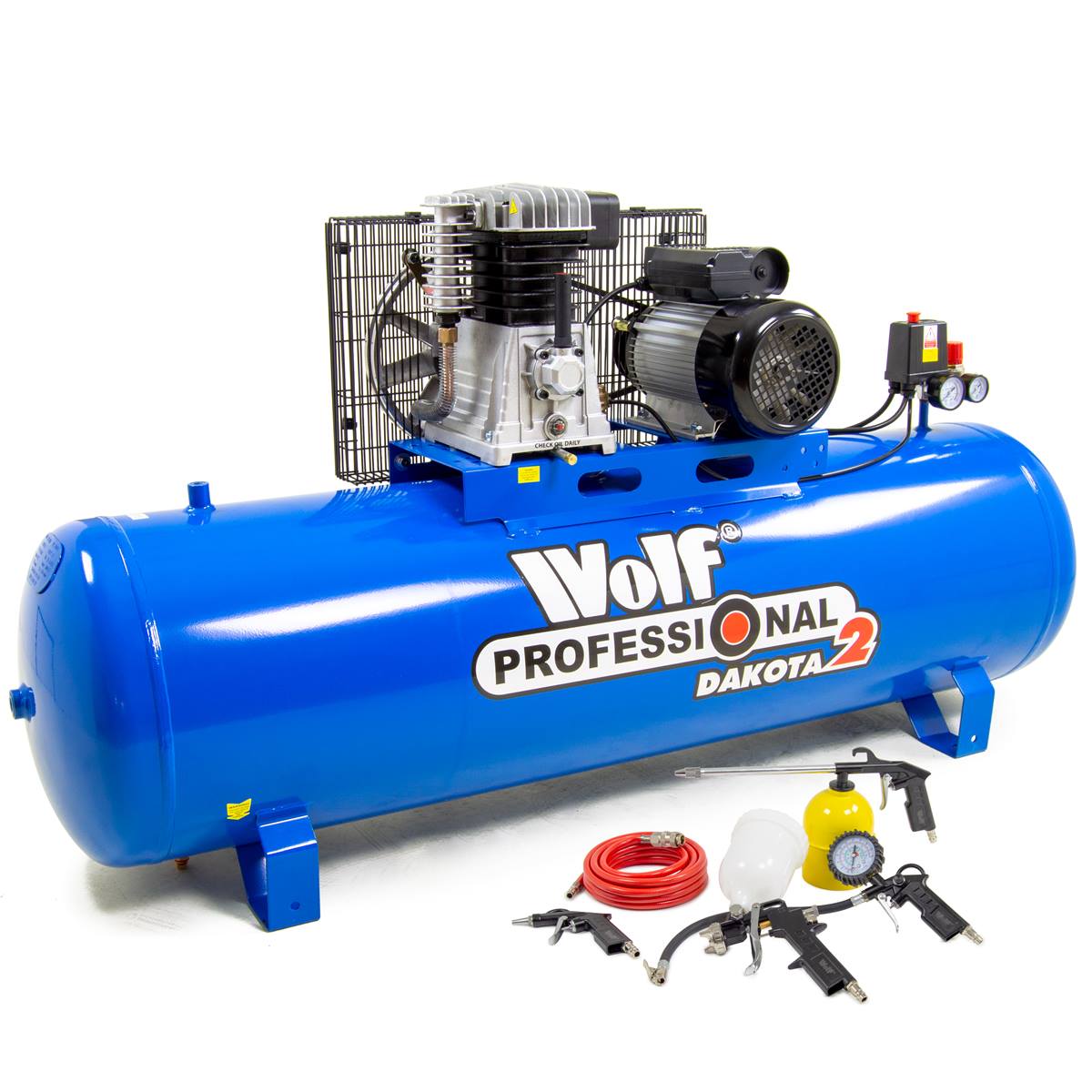 Wolf Dakota 2-200 Air Compressor 200L 14.1CFM 3HP + 5pc Professional Spray Kit - Image 1