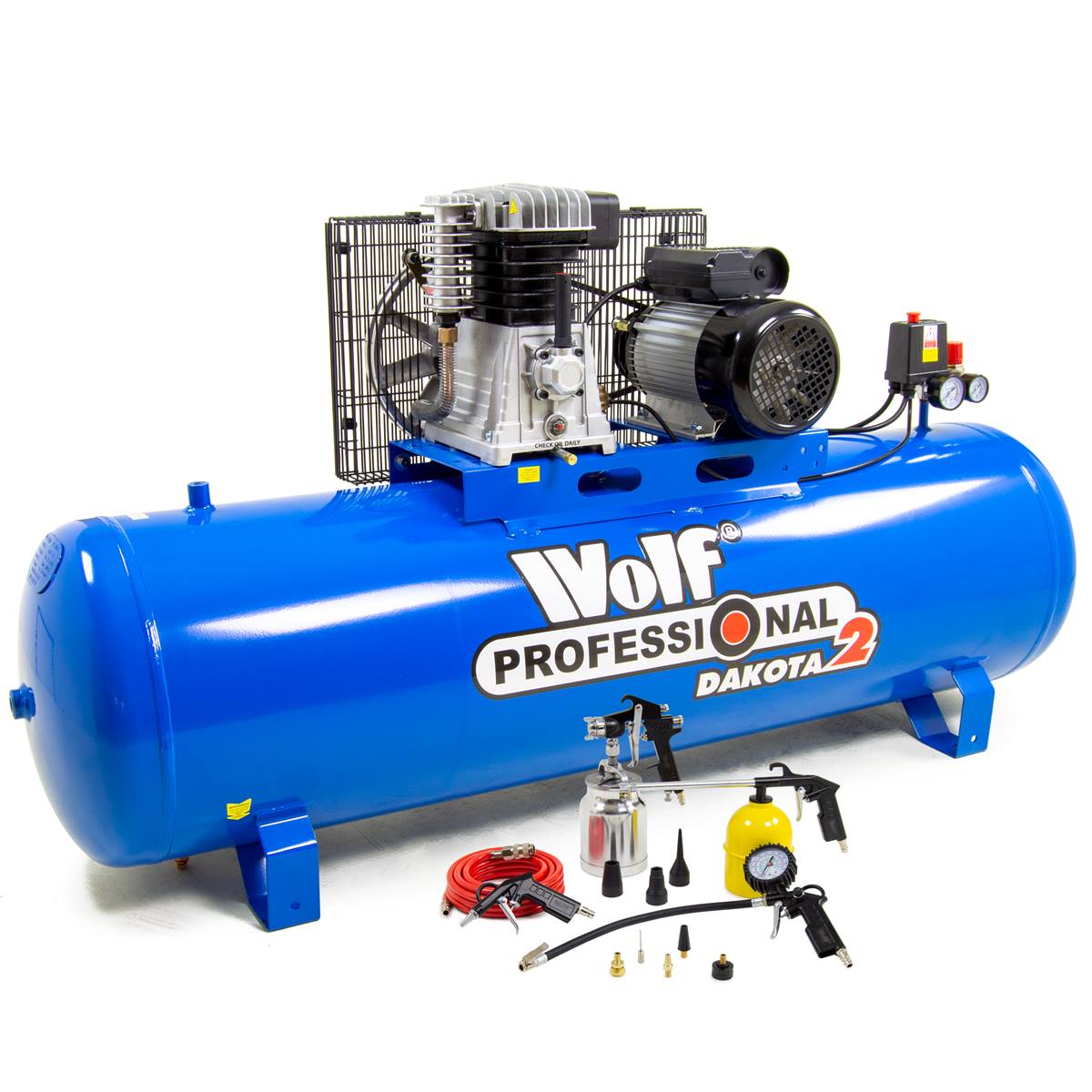 Wolf Dakota 2-200 Air Compressor 200L 14.1CFM 3HP + 13pc Professional Spray Kit - Image 1