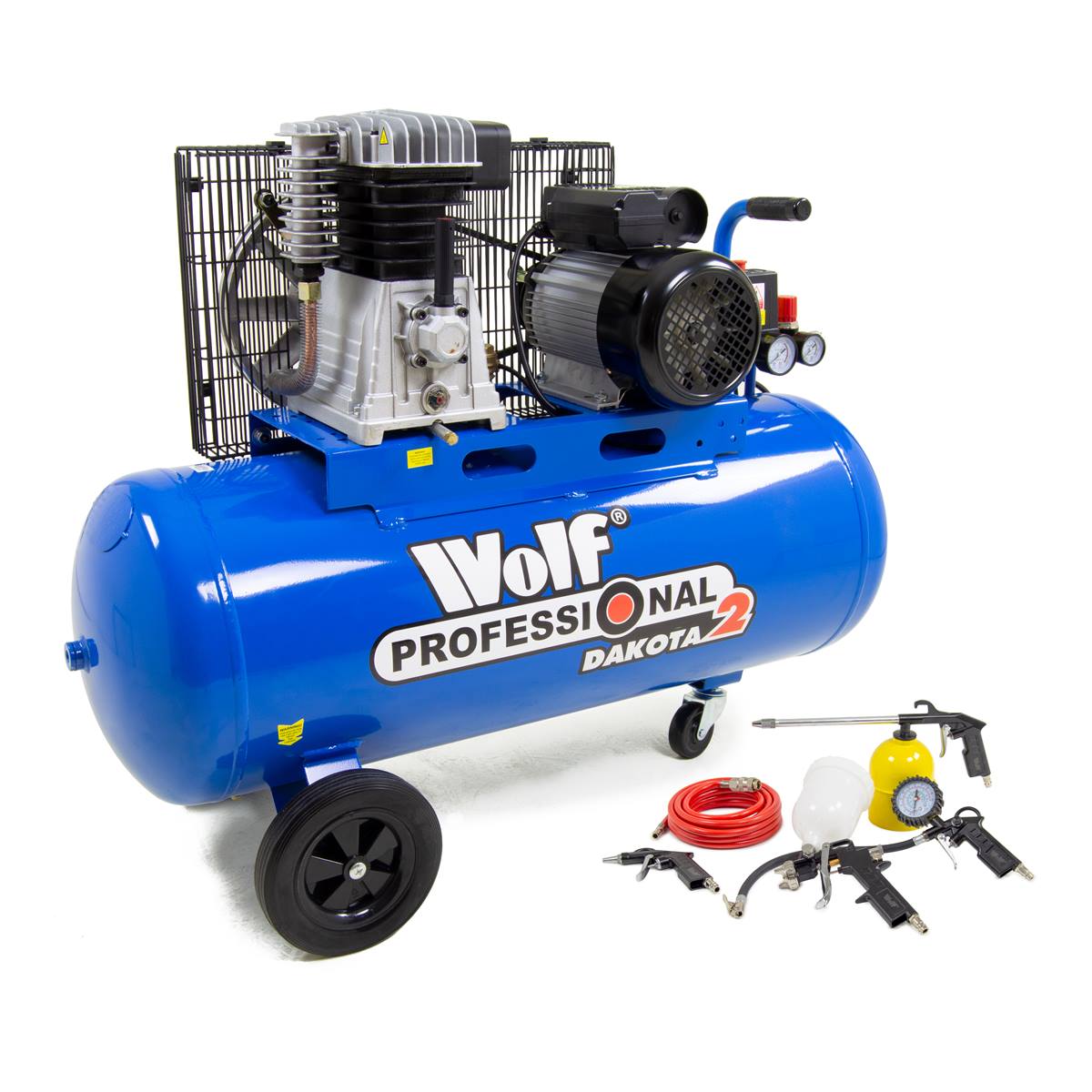 Wolf Dakota 2-100 Air Compressor 100L 14.1CFM 3HP + 5pc Professional Spray Kit - Image 1