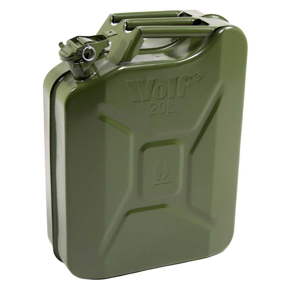 2 x Wolf 20L Metal Jerry Cans & 1 x Pouring Spout - Image 2