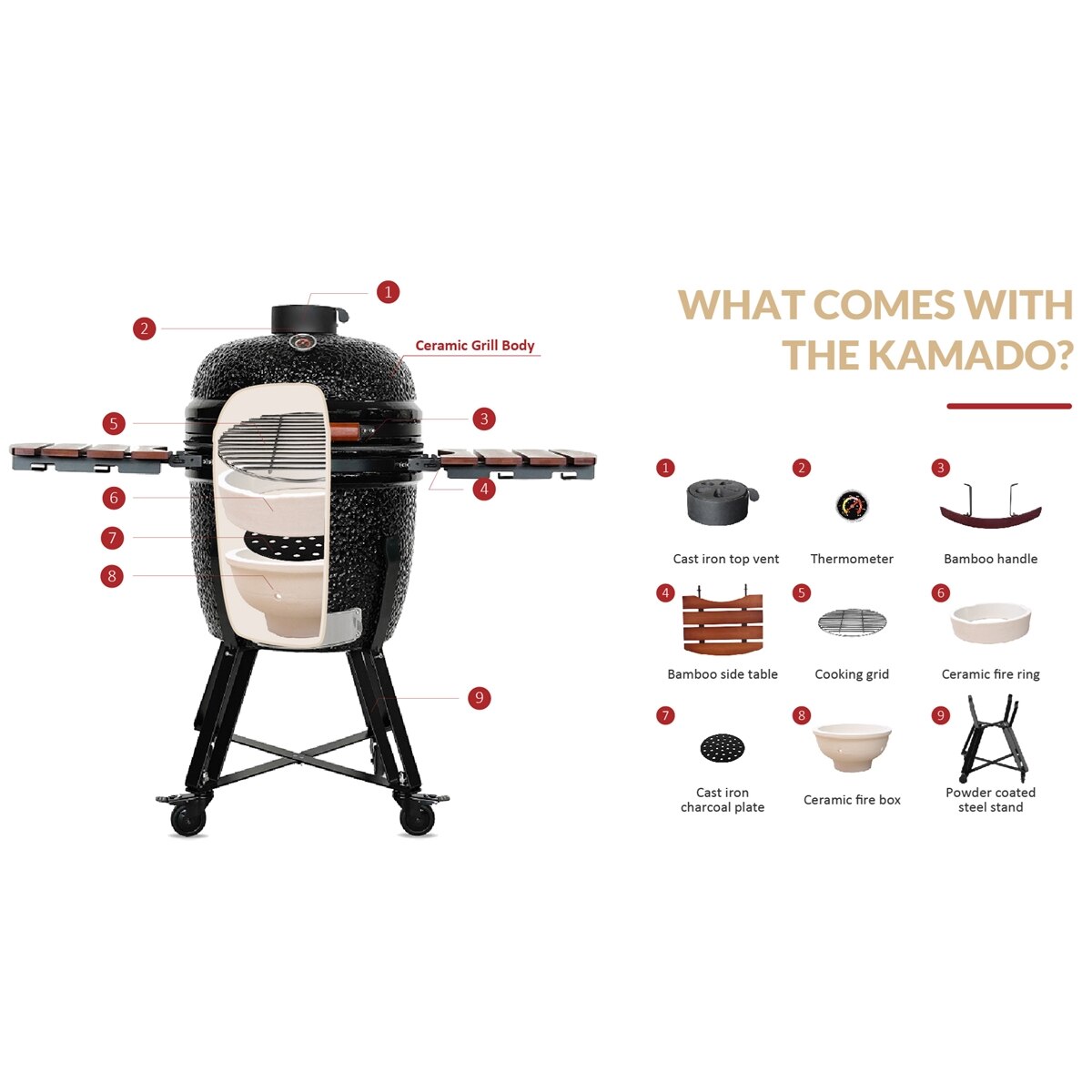 21" Kamado Outdoor Oven & BBQ Ceramic Grill - Image 9