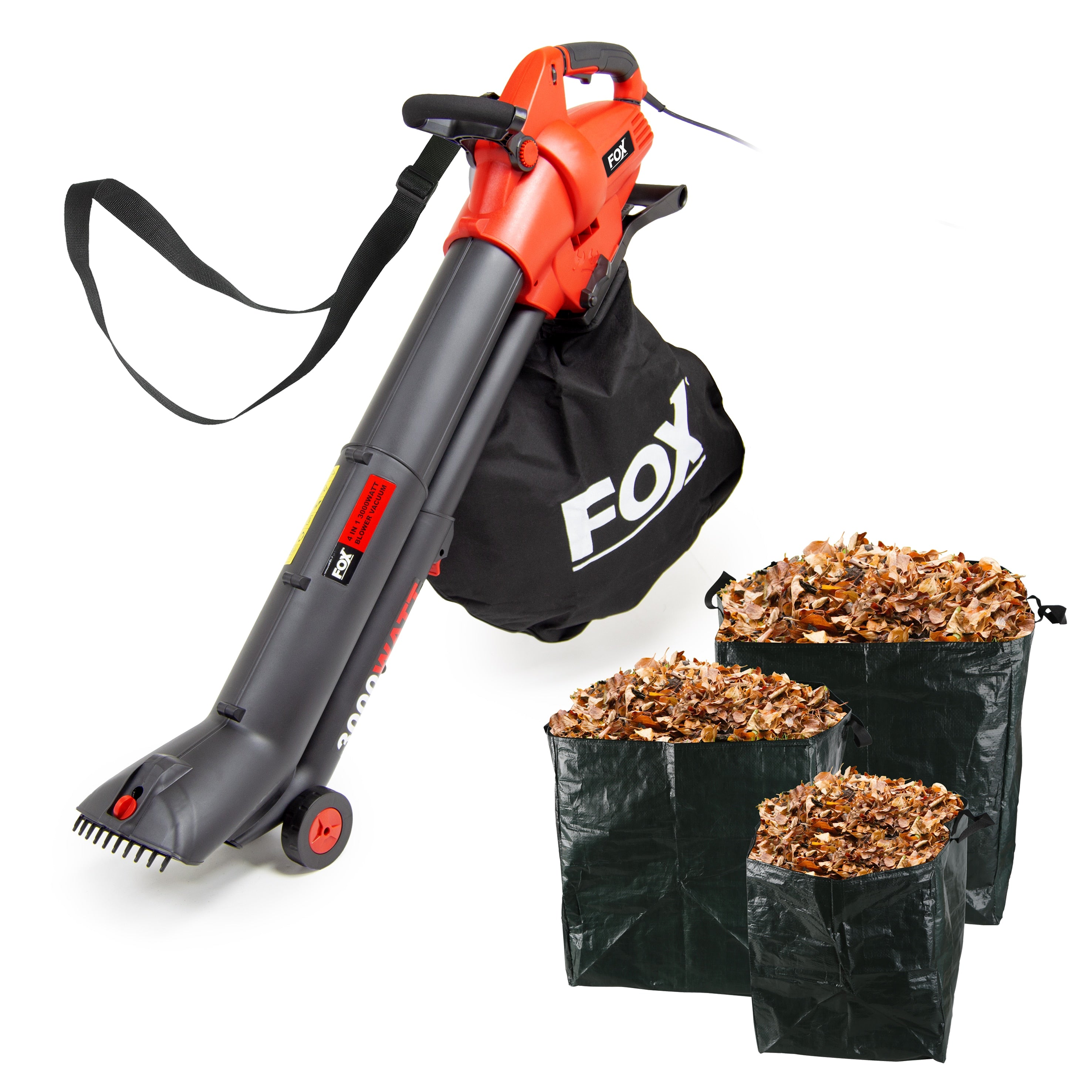 Fox 4-in-1 Garden Leaf Blower Vacuum 3000w + 3pk Garden Waste Bags - Image 1