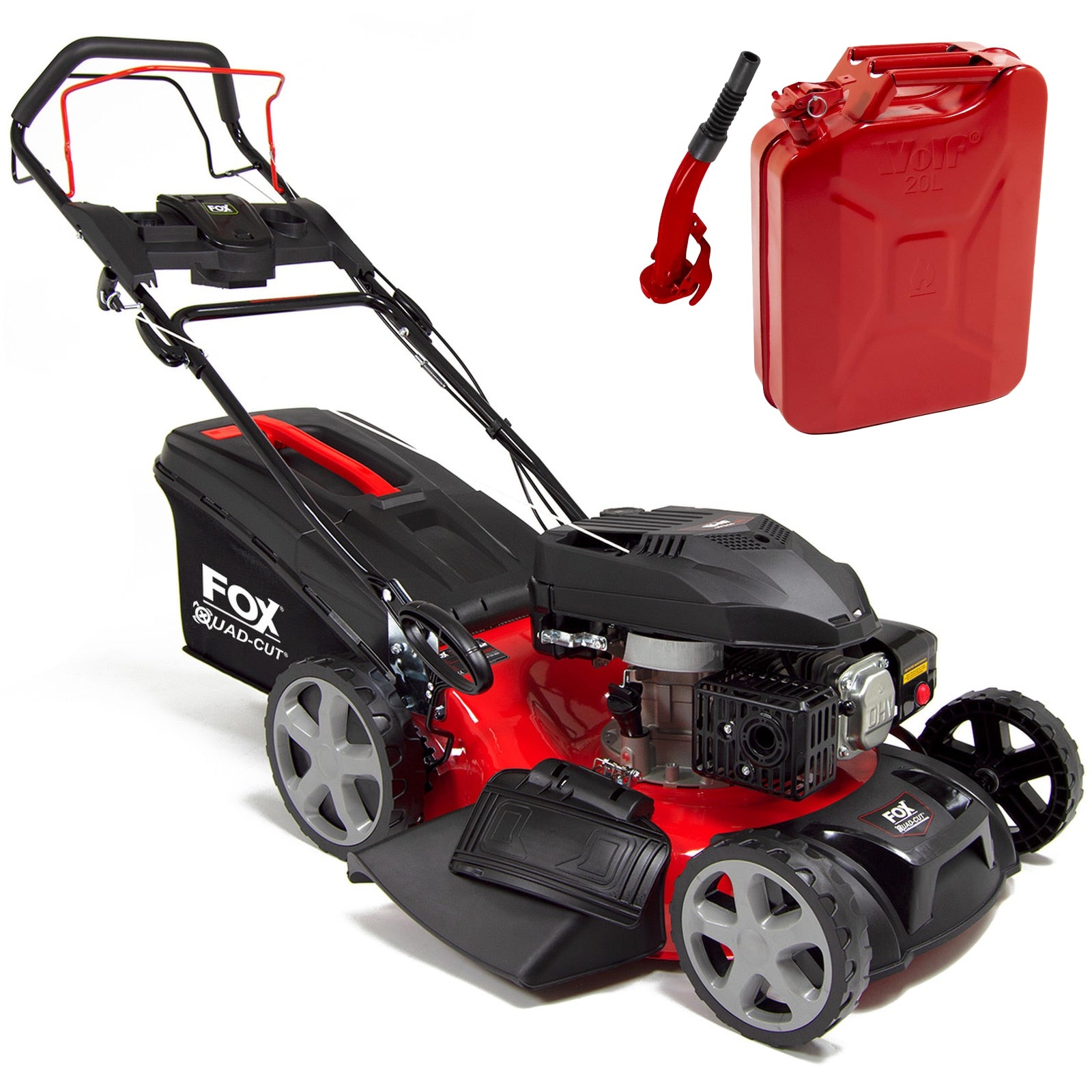 Fox Quad-Cut 510 20" Recoil Petrol Lawn Mower & Jerry Can - Image 1