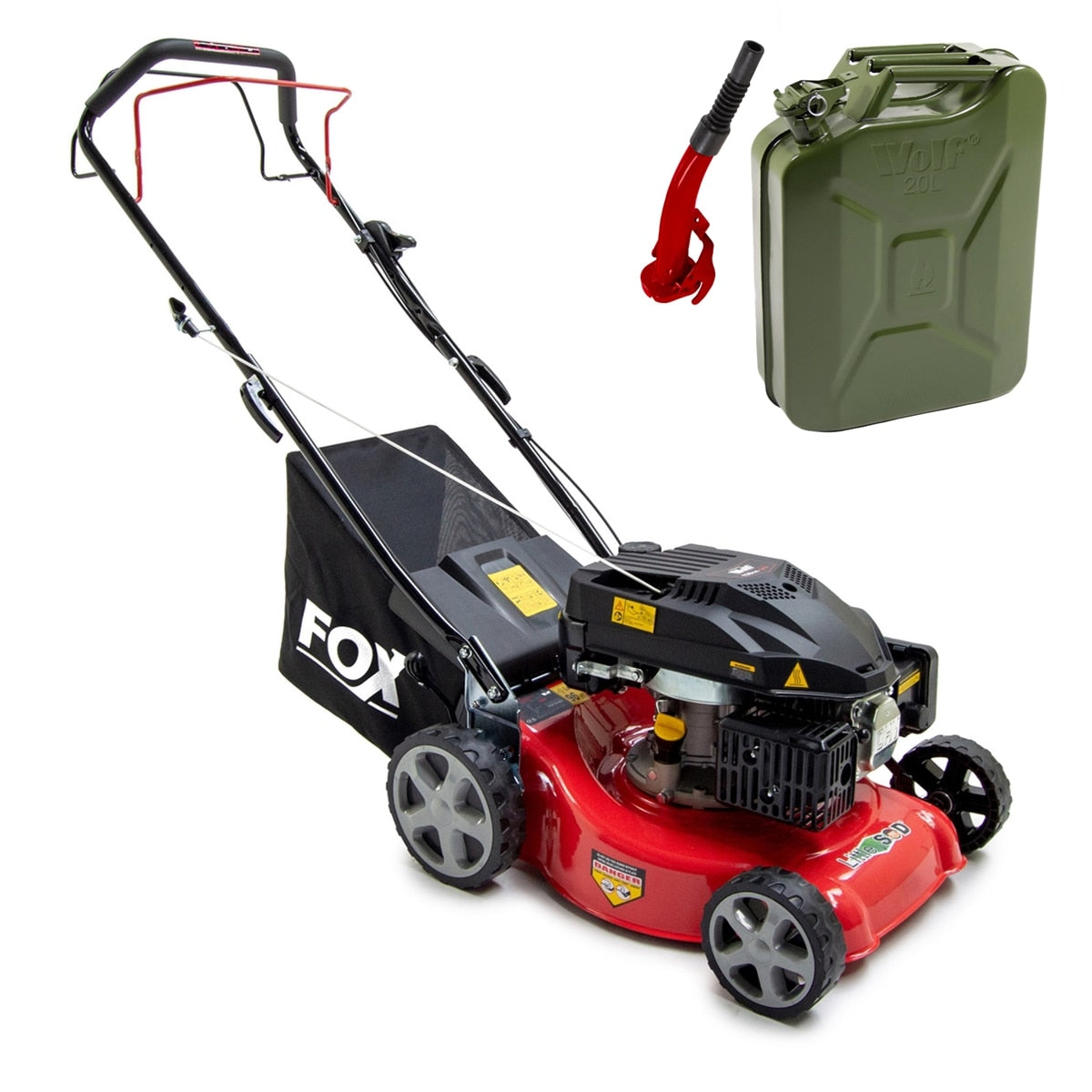 Fox LITTLE SOD 16" Recoil Petrol Lawn Mower 139cc & Jerry Can - Image 1