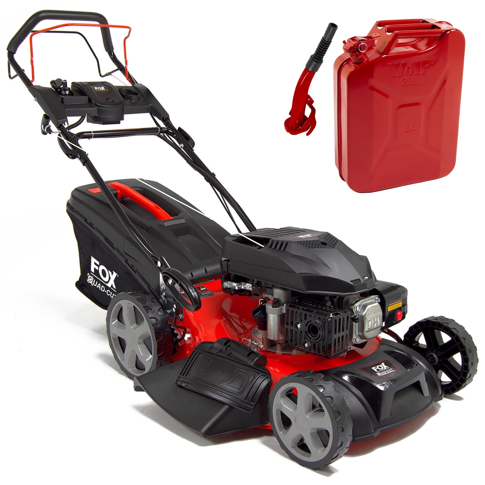 Fox Quad-Cut 510E 20" Electric Start Petrol Lawn Mower & Jerry Can - Image 1