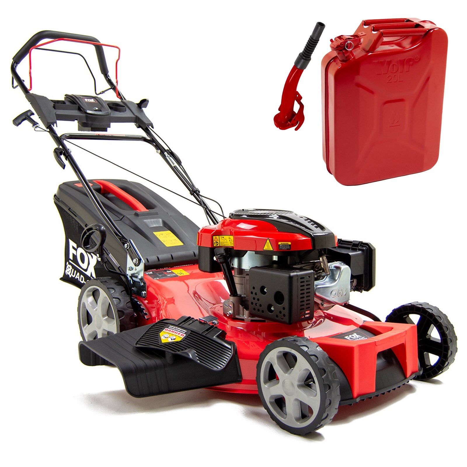 Fox Quad-Cut 560 22" Recoil Petrol Lawn Mower & Jerry Can - Image 1