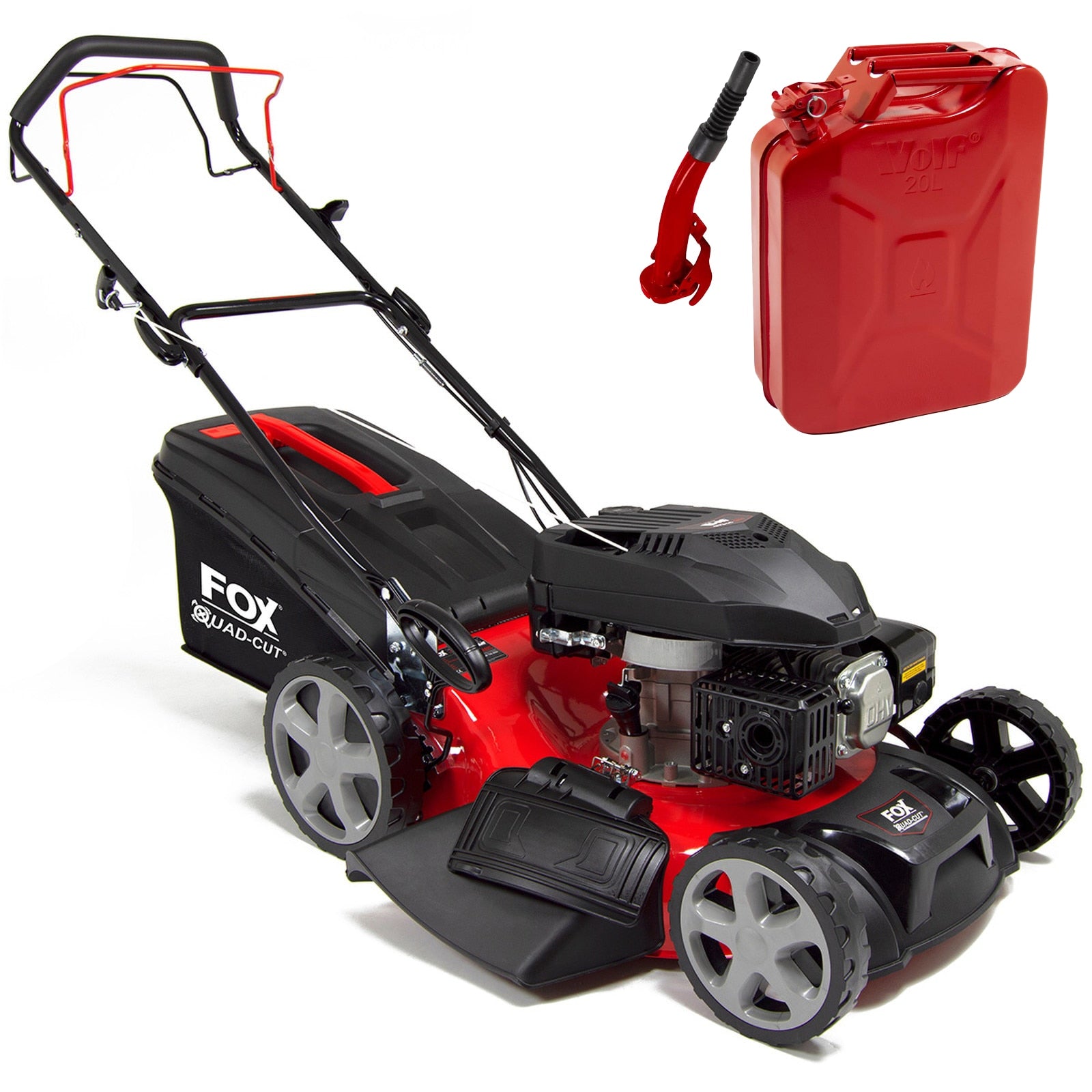 Fox Quad-Cut 460 18" Recoil Petrol Lawn Mower & Jerry Can - Image 1