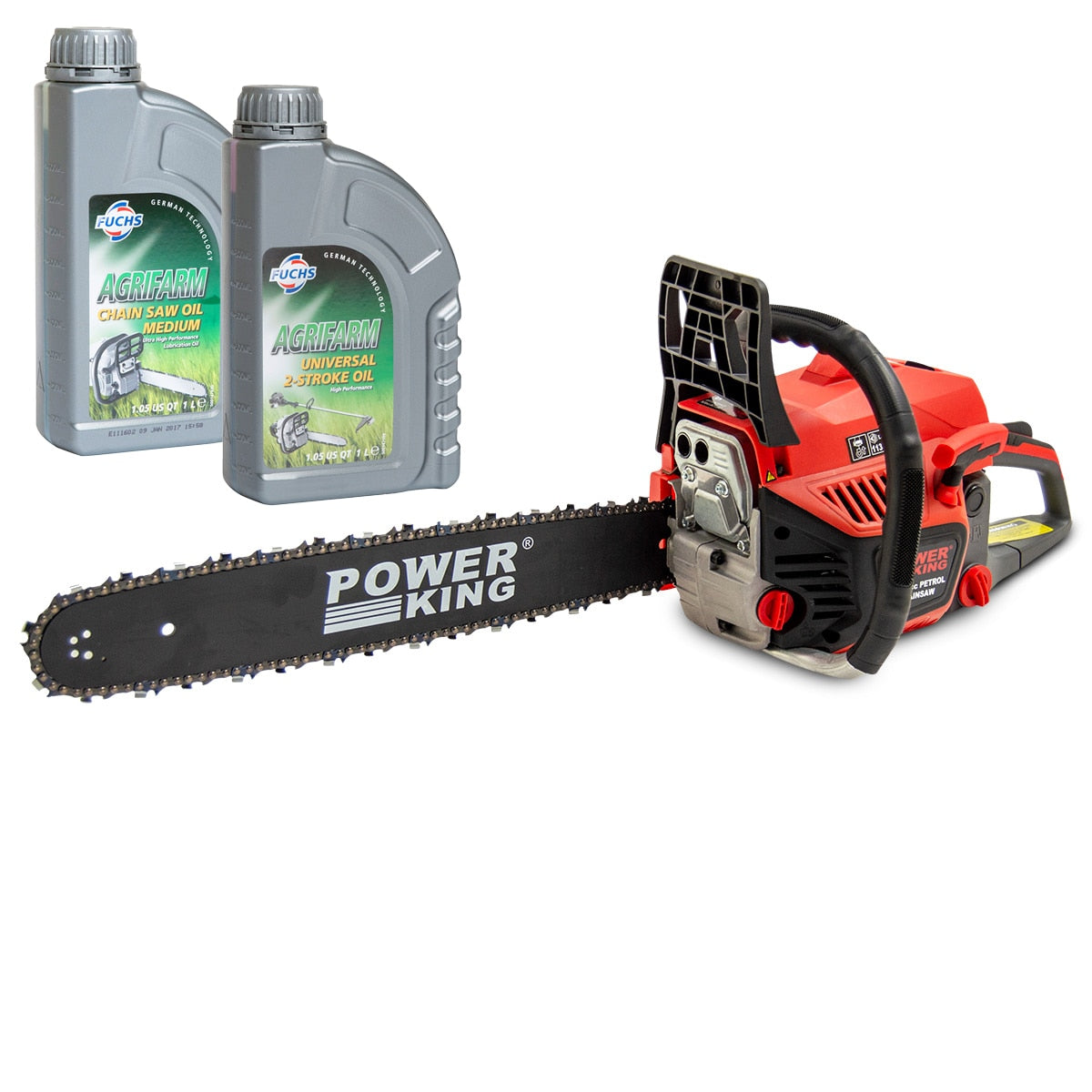 PowerKing 20'' Petrol Chainsaw 52cc Easy Start + Chain Oil & 2-Stroke Oil - Image 1