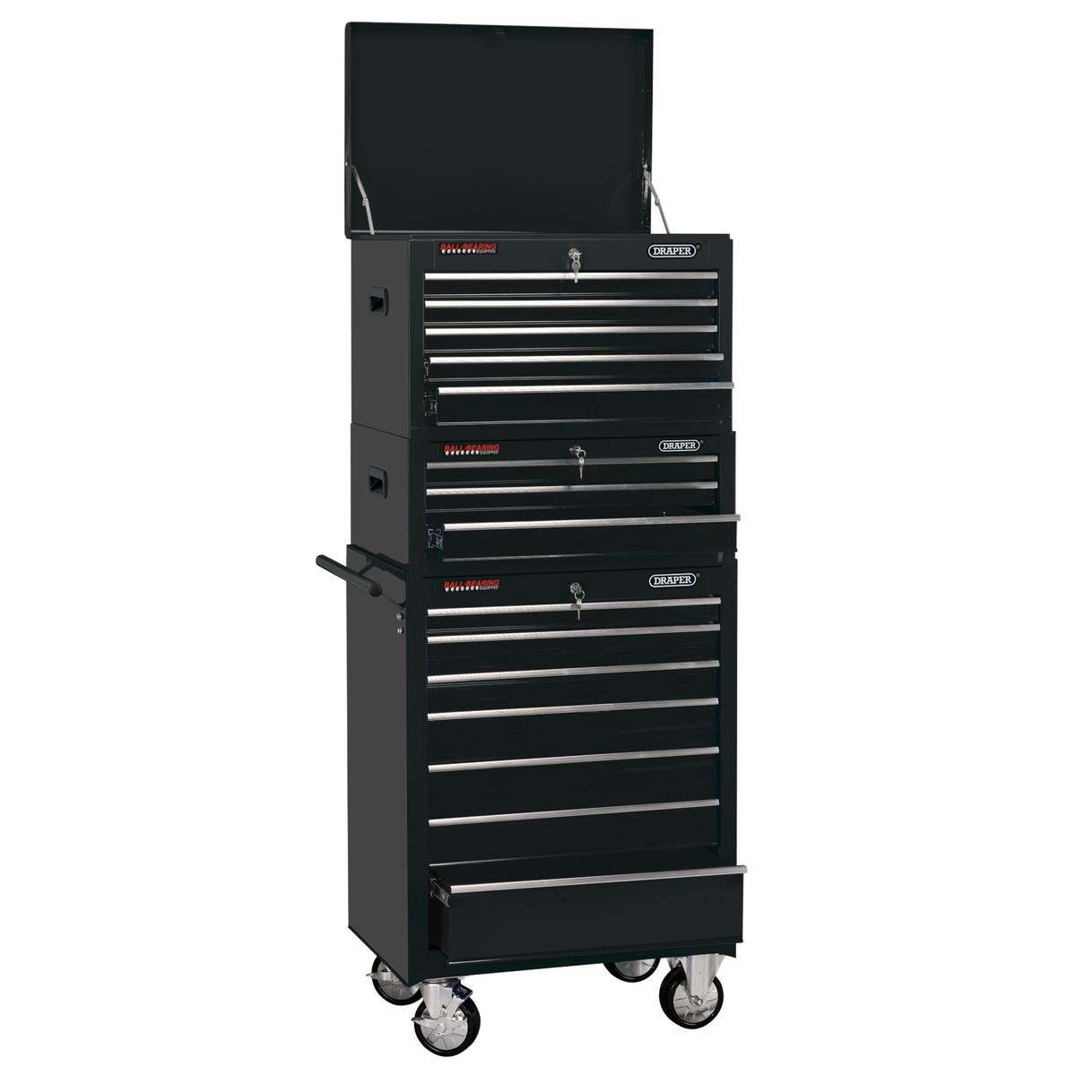 Draper Expert Combined Roller Cabinet and Tool Chest, 15 Drawer, 26", Black - Image 1