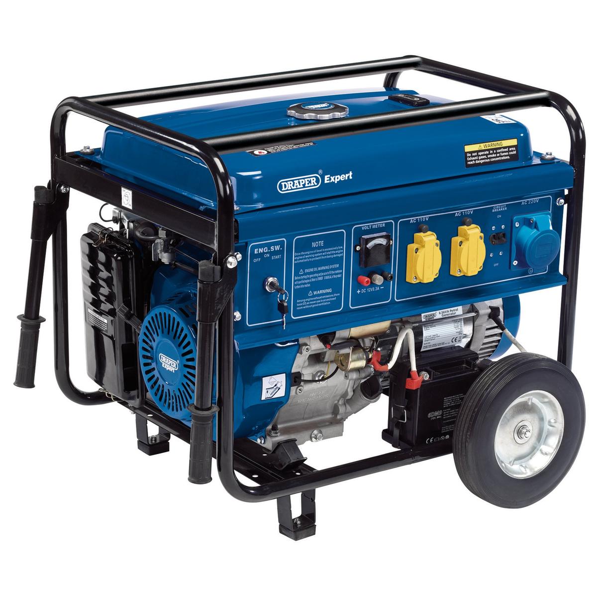 Draper Expert Petrol Generator with Wheels, 6000W - Image 1