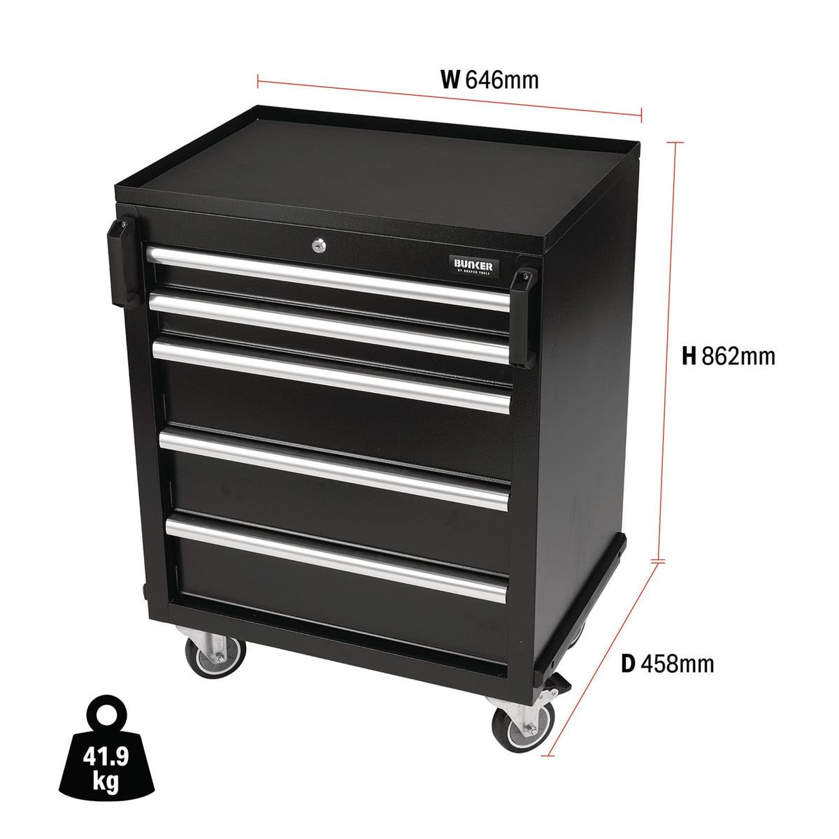 BUNKER Modular Mobile Cabinet, 5 Drawer, 646mm - Image 2