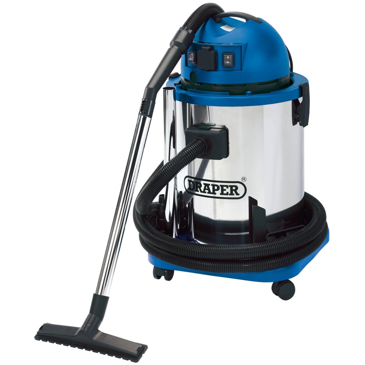 Draper Wet & Dry Vacuum Cleaner with Stainless Steel Tank, 50L, 1400W & 230V Power Tool Socket - Image 1