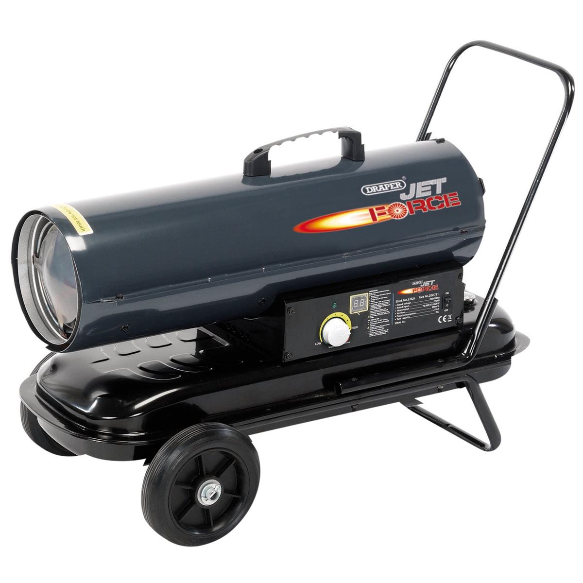 Draper Jet Force Diesel and Kerosene Space Heater with Wheels, 75,000 BTU/22kW - Image 1