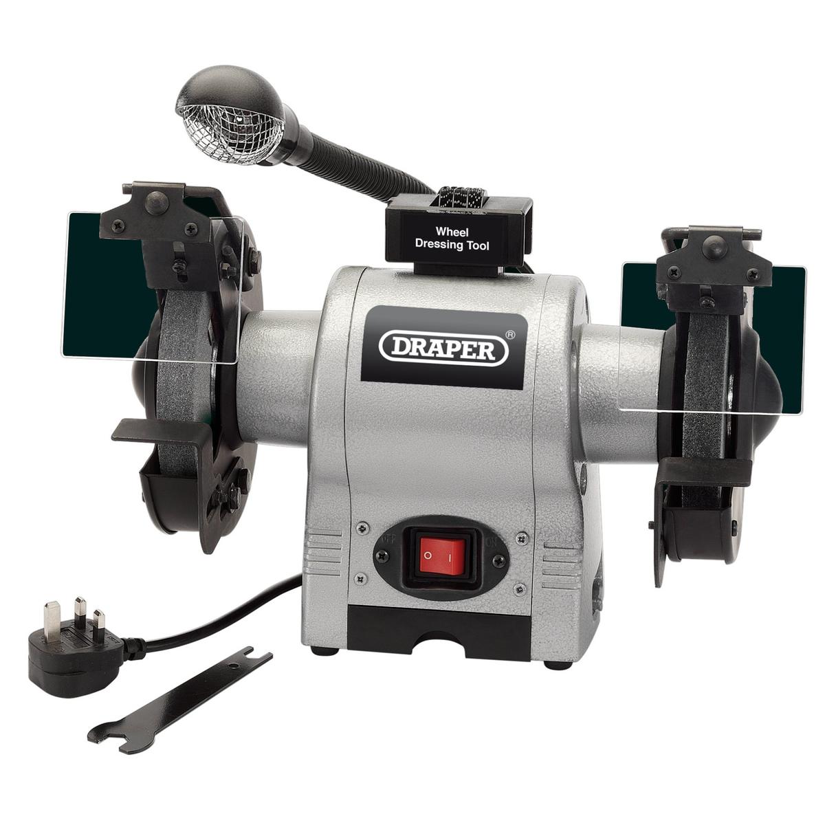 Draper Bench Grinder With Work light, 150mm, 370W - Image 2