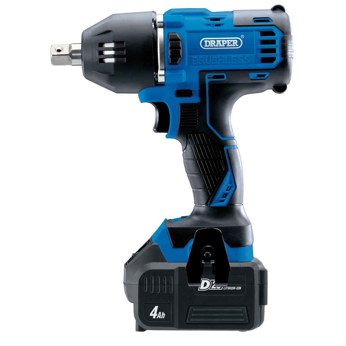 Draper D20 20V Brushless Mid-Torque Impact Wrench, 1/2" Sq. Dr., 400Nm, 2 x 4.0Ah Batteries, 1 x Charger - Image 2