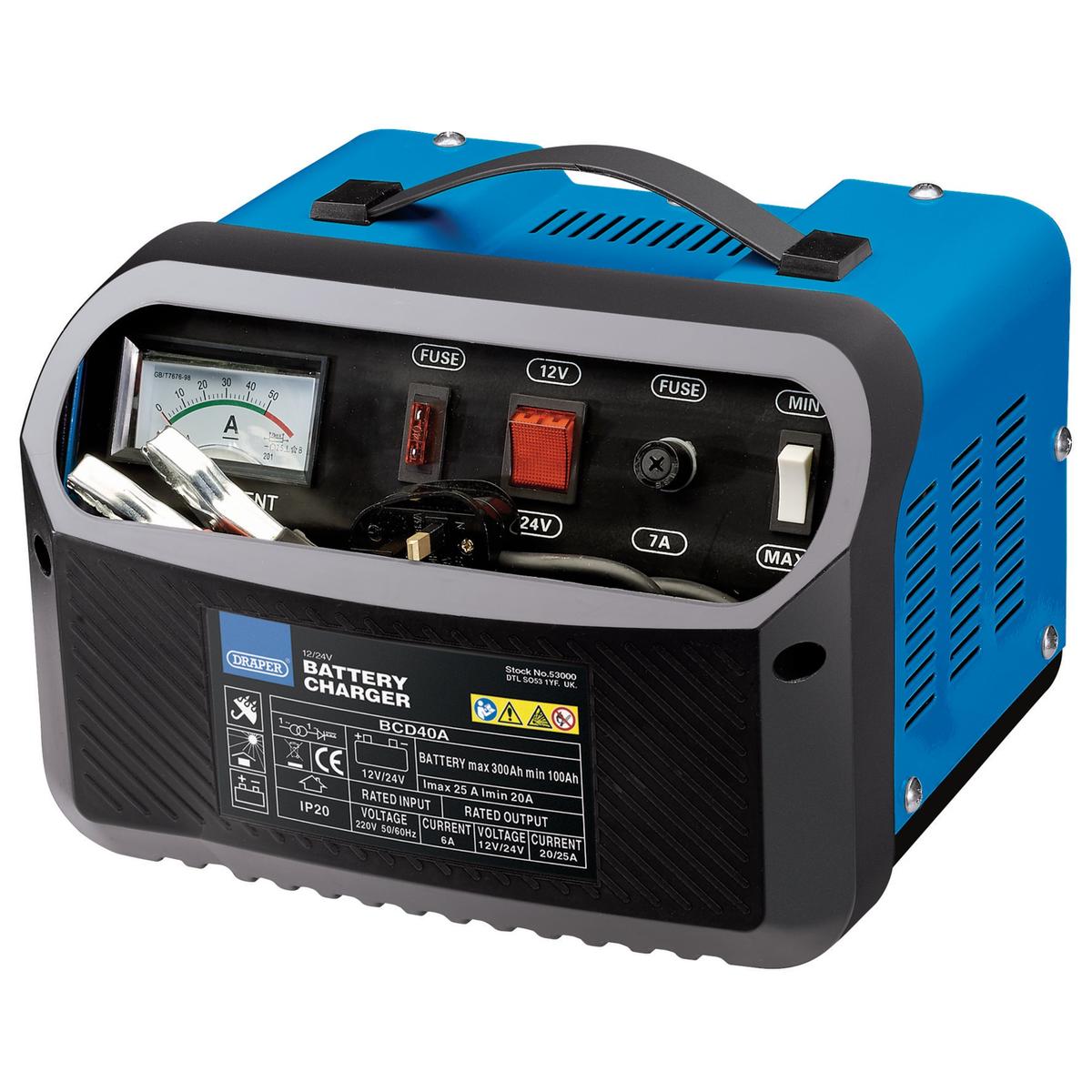 Draper 12/24V Battery Charger, 20 25A - Image 1