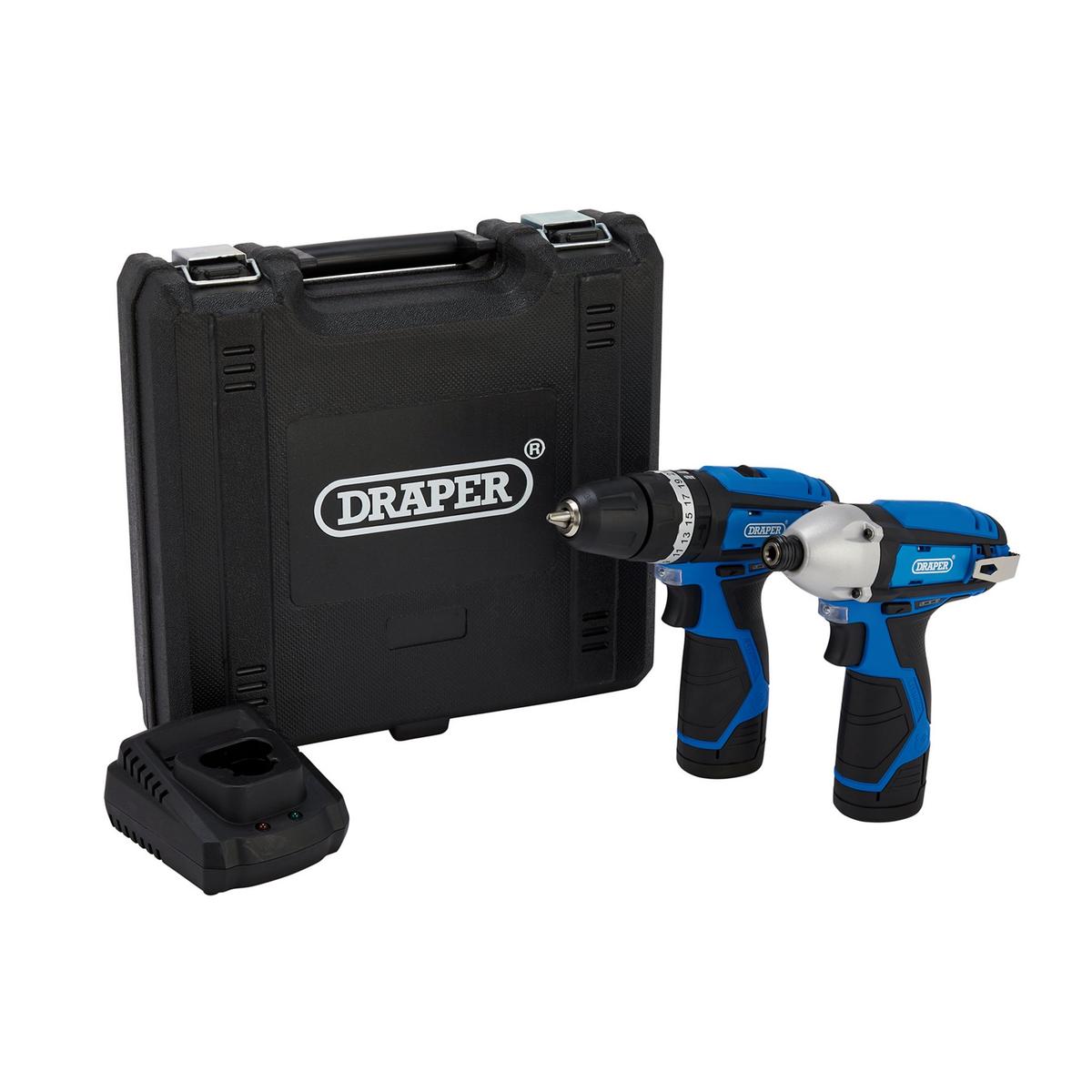 Draper 12V Combi Drill & Impact Driver, 2 x 1.5Ah Batteries, 1 x Fast Charger - Image 1