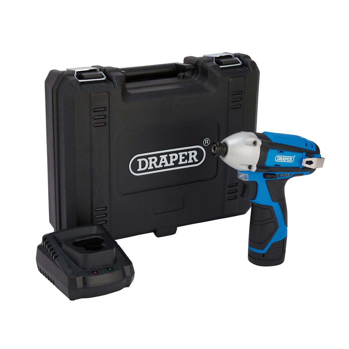 Draper 12V Impact Driver, 1/4" Hex., 1 x 1.5Ah Battery, 1 x Fast Charger - Image 1